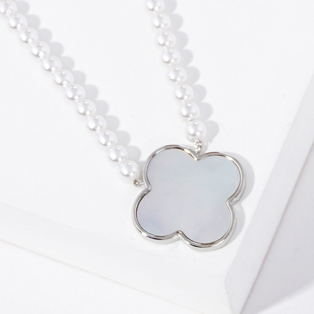 iLLASPARKZ White Gold Dipped Mother of Pearl Quatrefoil Pendant Necklace