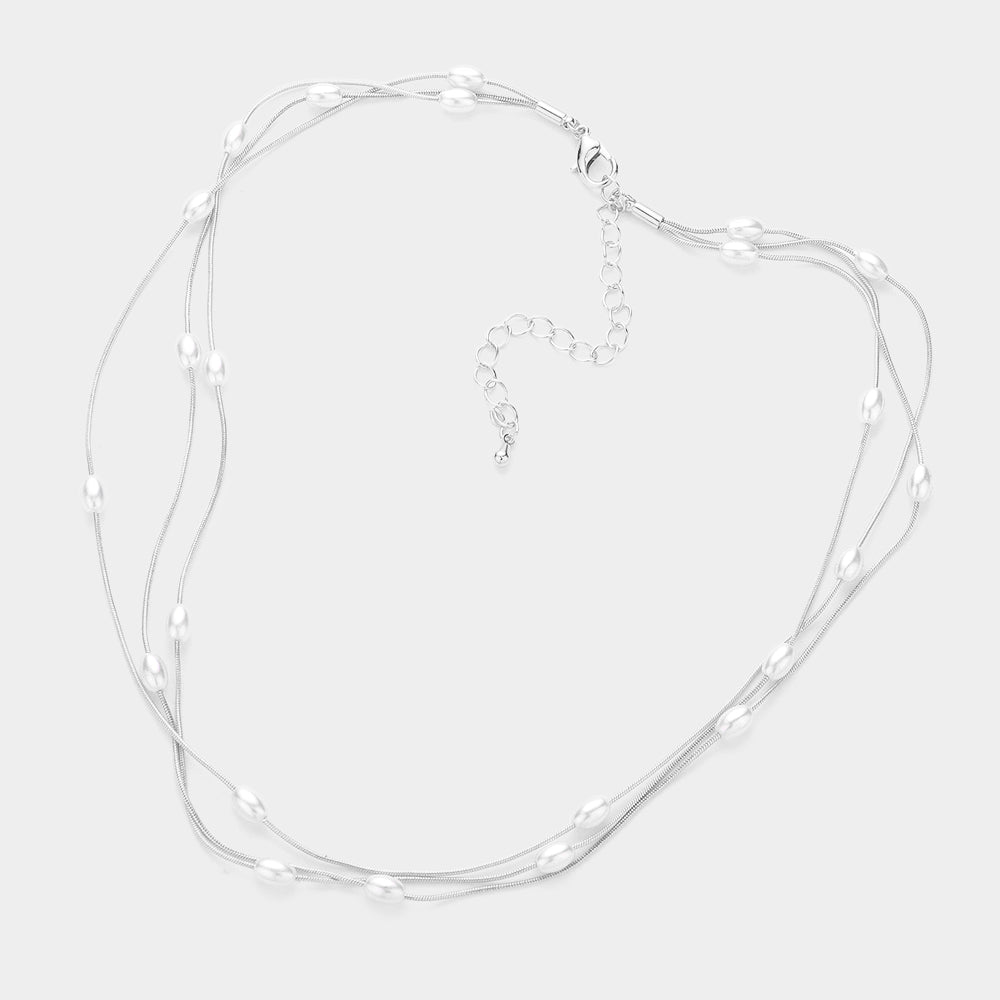 iLLASPARKZ Pearl Station Triple Layered Necklace