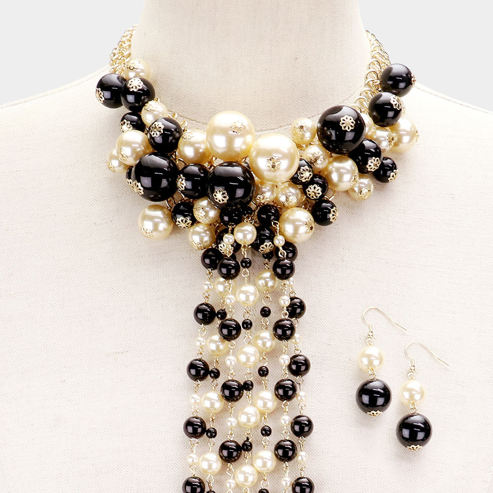 iLLASPARKZ Pearl Cluster Vine Fringe Bib Necklace