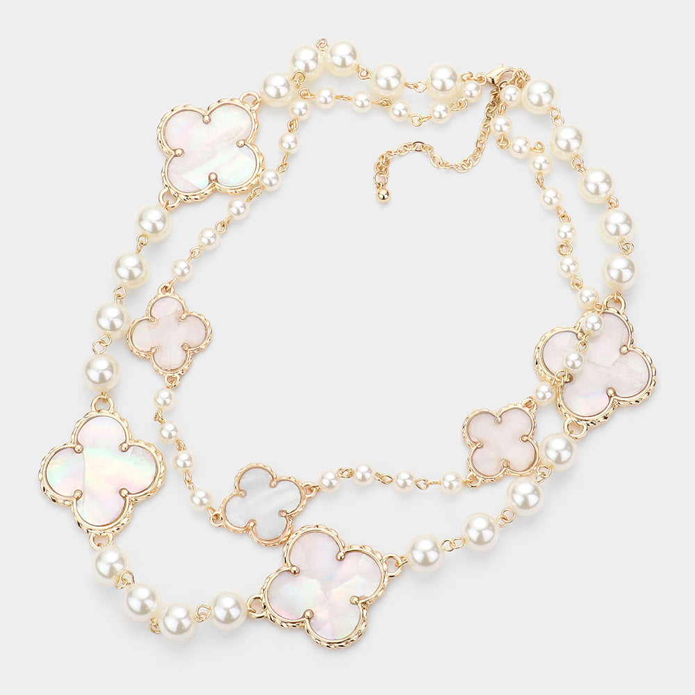 iLLASPARKZ Mother of Pearl Quatrefoil Accented Double Layered Necklace