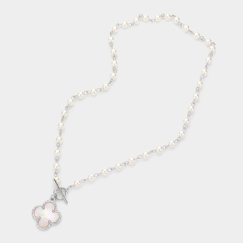 iLLASPARKZ Mother of Pearl Quatrefoil Pendant Toggle Necklace