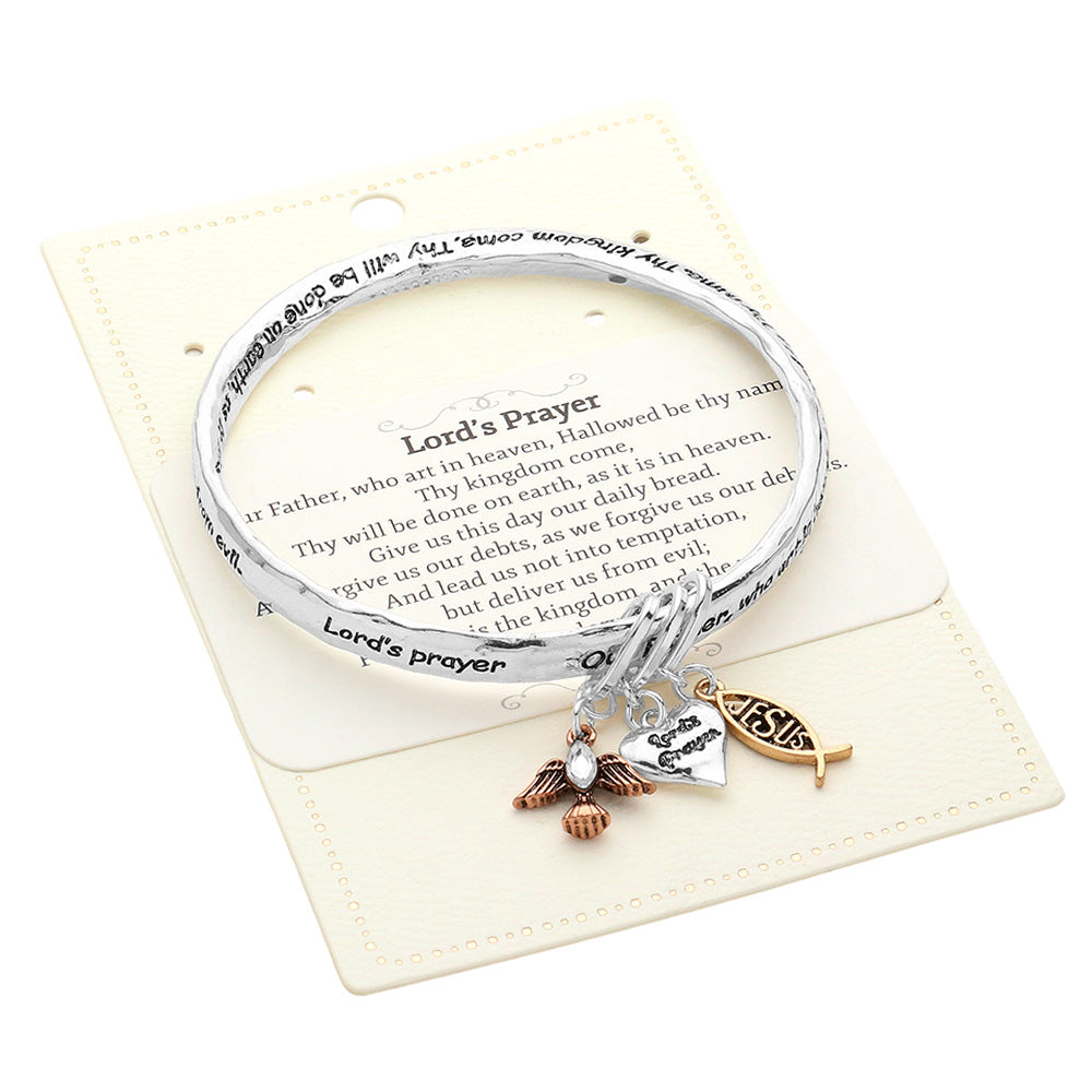 iLLASPARKZ Lords Prayer Message Angel Wing Heart Jesus Charm Bangle Bracelet
