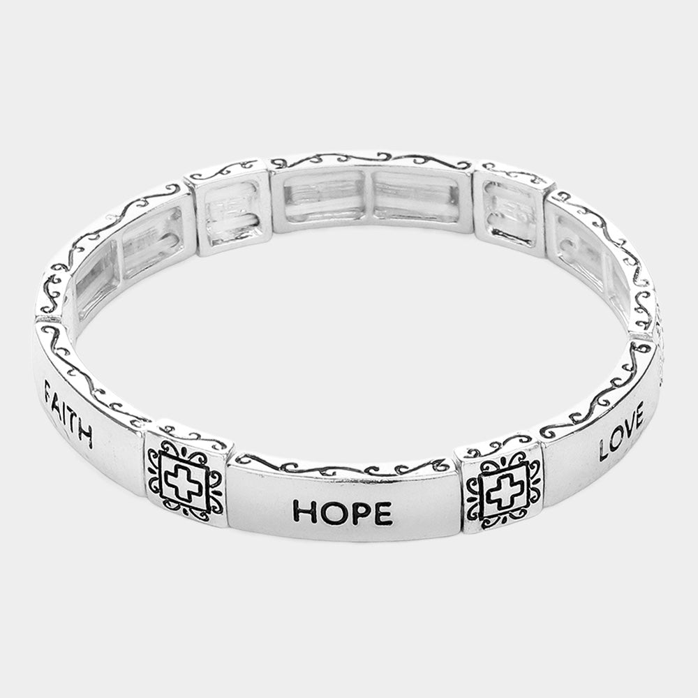 iLLASPARKZ Faith Hope Love Message Metal Stretch Bracelet