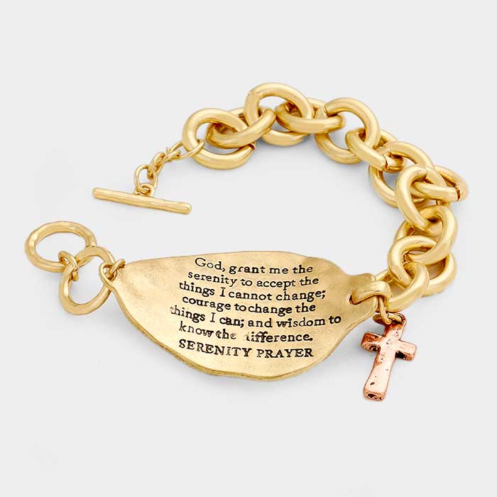 iLLASPARKZ Serenity Prayer Cross Metal Link Toggle Bracelet