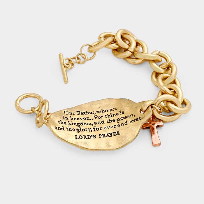 iLLASPARKZ Lord's Prayer Cross Metal Link Toggle Bracelet