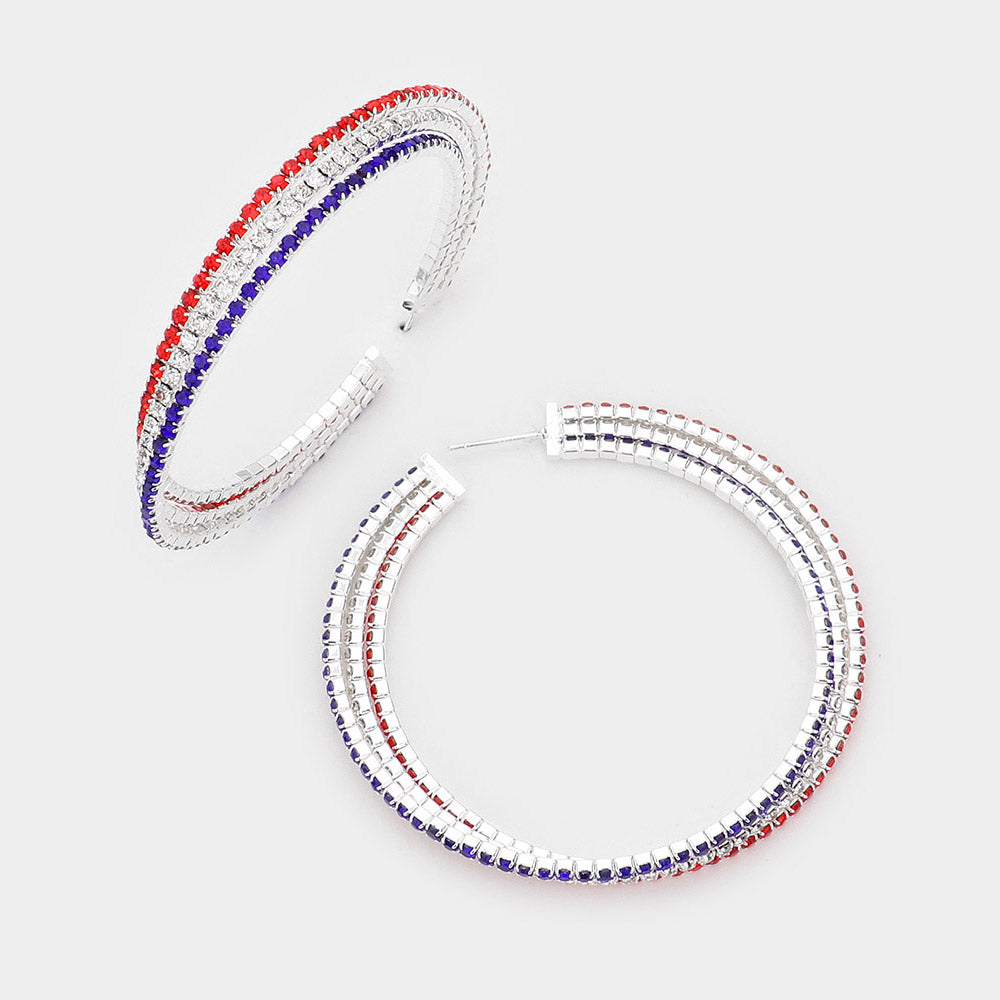 iLLASPARKZ American USA Rhinestone Pave Hoop Earrings