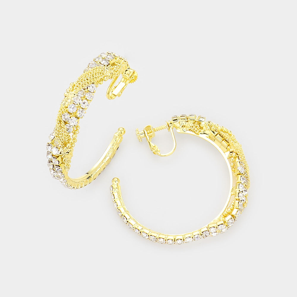 iLLASPARKZ Crystal Rhinestone Chain Hoop Clip On Earrings