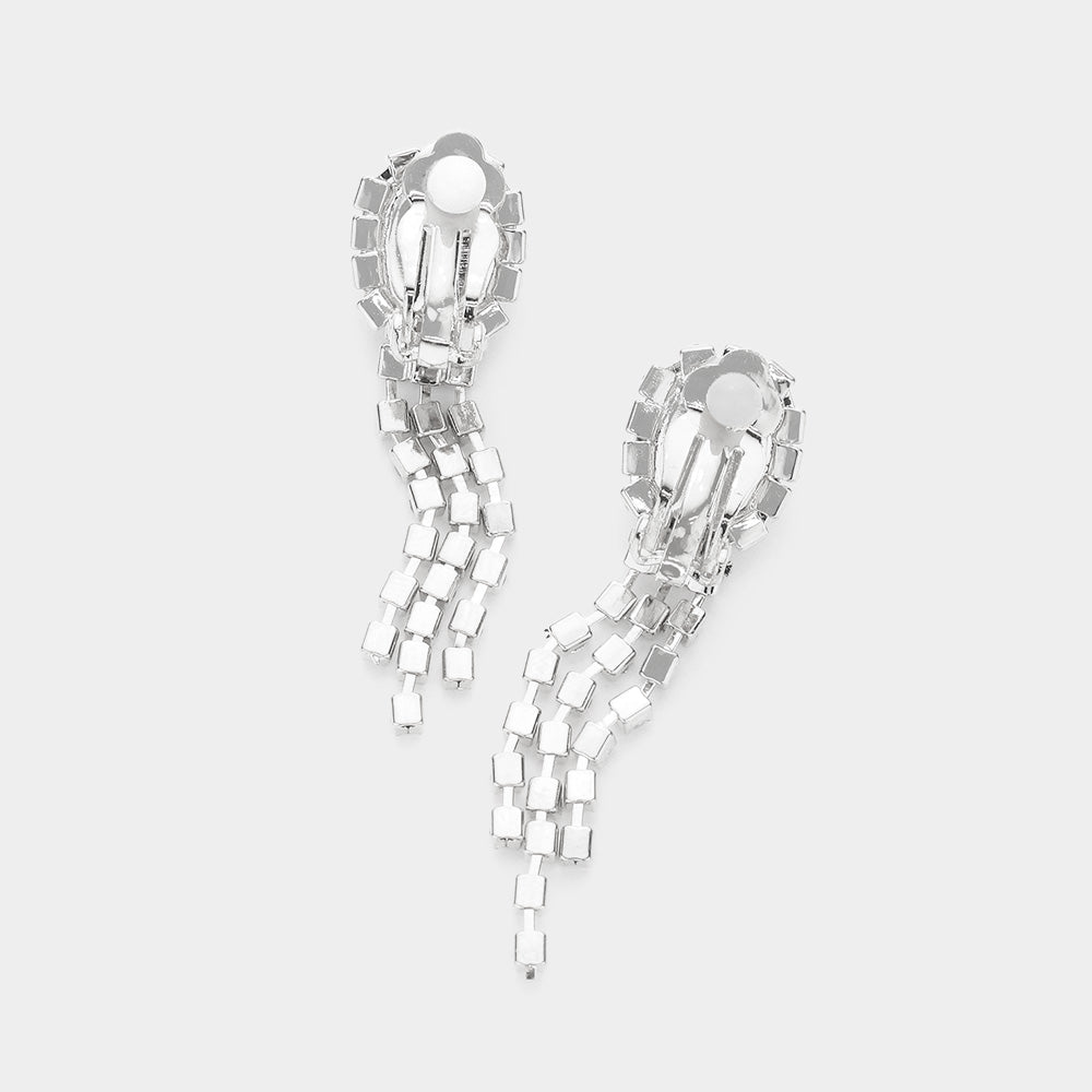 iLLASPARKZ Oval Stone Accented V Shaped Rhinestone Necklace Clip on Earring Set