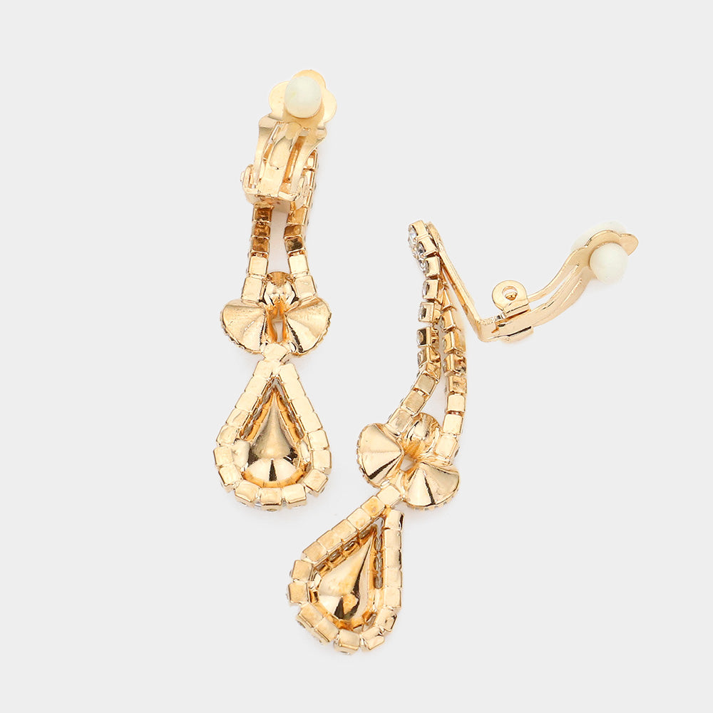 iLLASPARKZ Crystal Rhinestone Bubbly Teardrop Necklace Clip on Earring Set