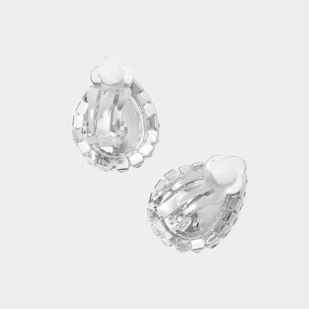 iLLASPARKZ Teardrop Stone Pendant Accented Rhinestone Pave Necklace Clip on Earring Set