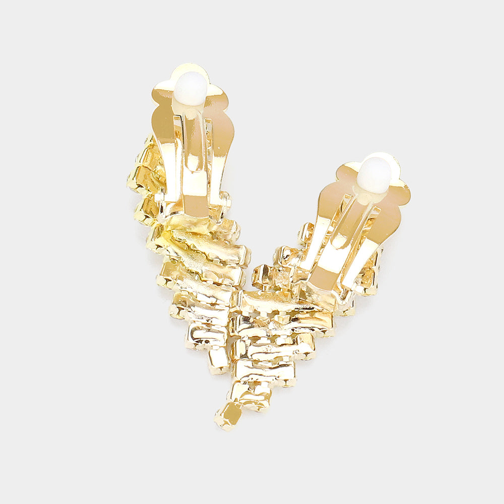 iLLASPARKZ Rhinestone Paved V Shaped Necklace Clip on Earring Set