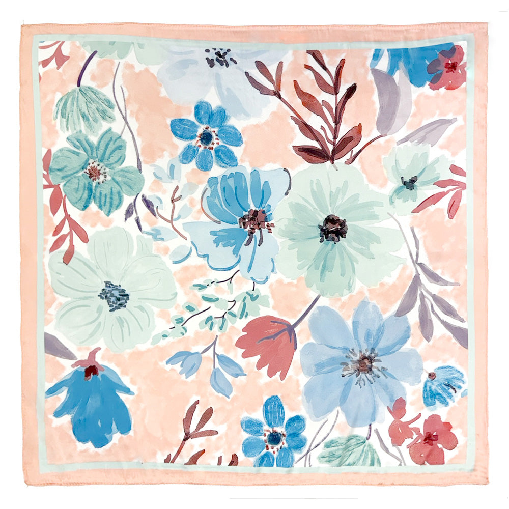 iLLASPARKZ Vintage Floral Bloom Printed Square Silky Satin Scarf