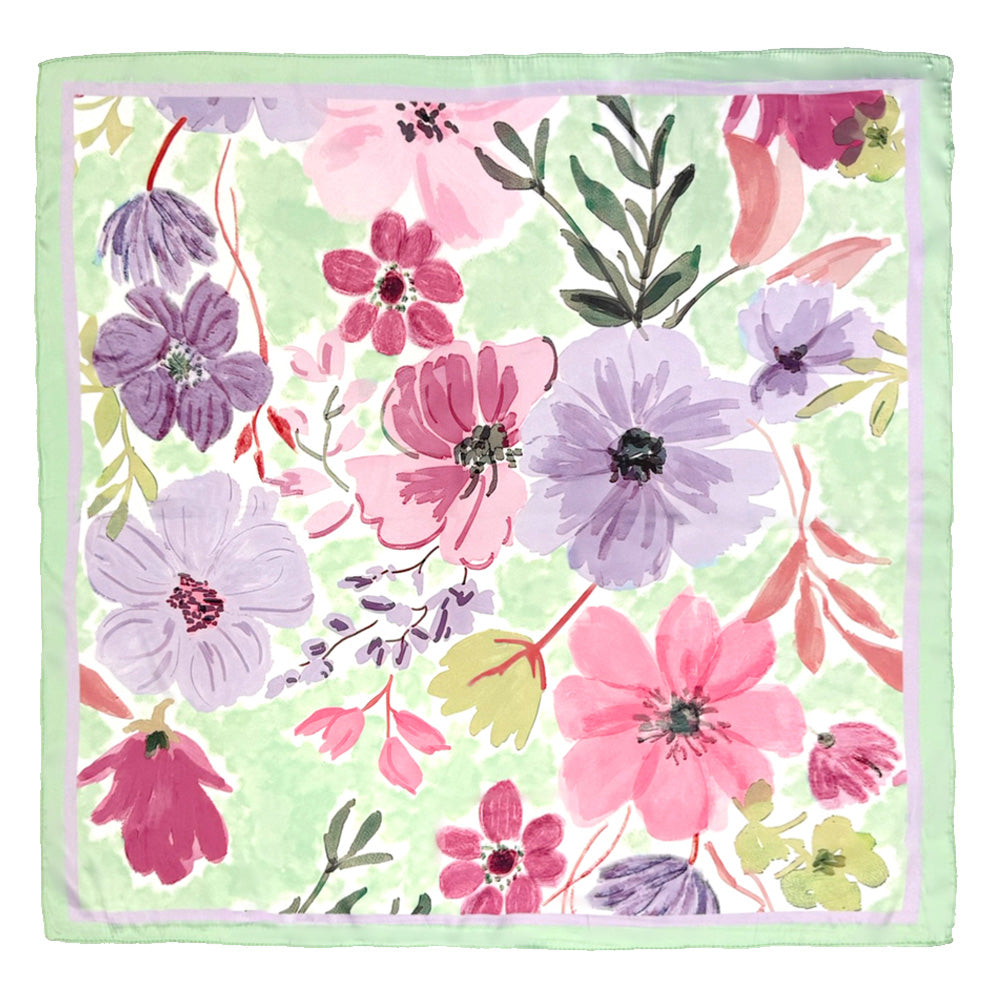 iLLASPARKZ Vintage Floral Bloom Printed Square Silky Satin Scarf
