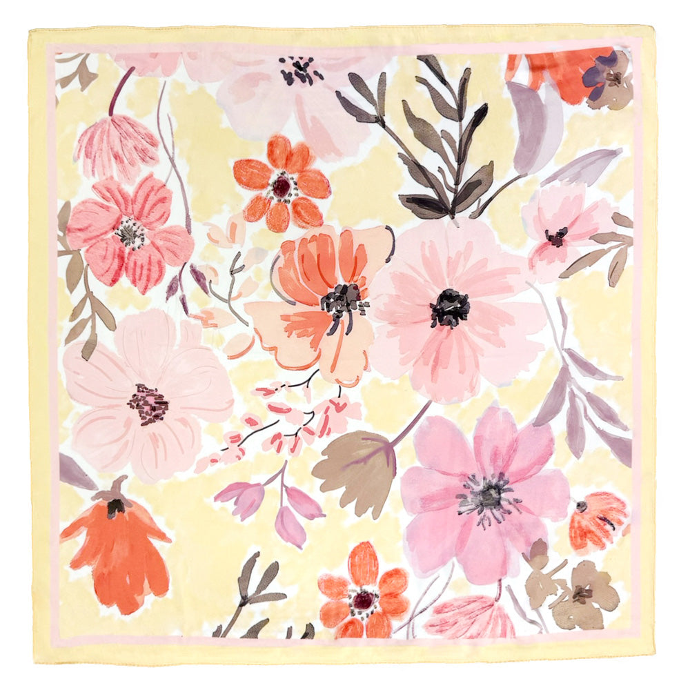 iLLASPARKZ Vintage Floral Bloom Printed Square Silky Satin Scarf