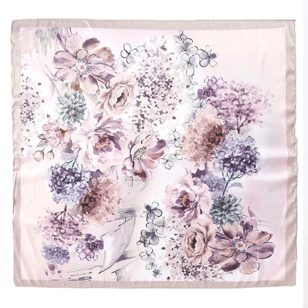 iLLASPARKZ Blush Lavender Watercolor Floral Printed Square Silky Satin Scarf