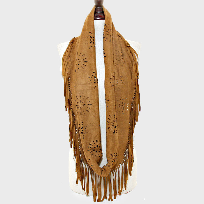 iLLASPARKZ Laser Cut out Boho Suede Fringe Infinity Scarf