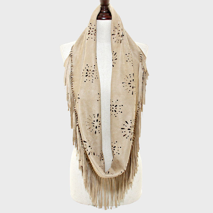 iLLASPARKZ Laser Cut out Boho Suede Fringe Infinity Scarf