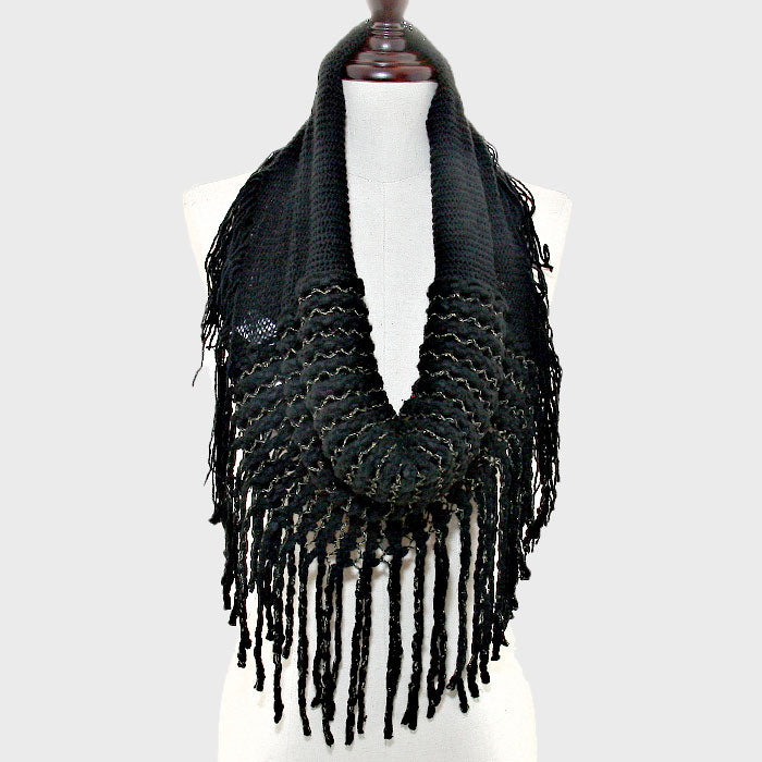 iLLASPARKZ Metallic Thread Accented Knit Fringe Infinity Scarf