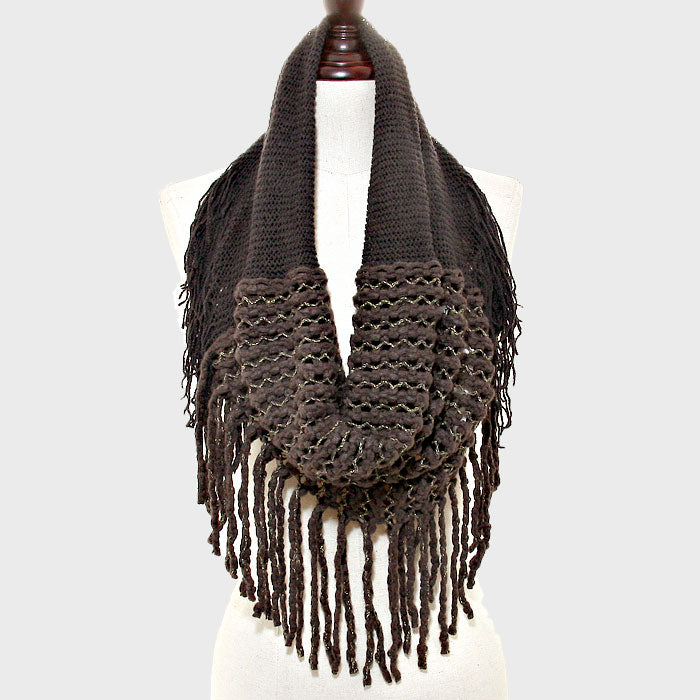 iLLASPARKZ Metallic Thread Accented Knit Fringe Infinity Scarf