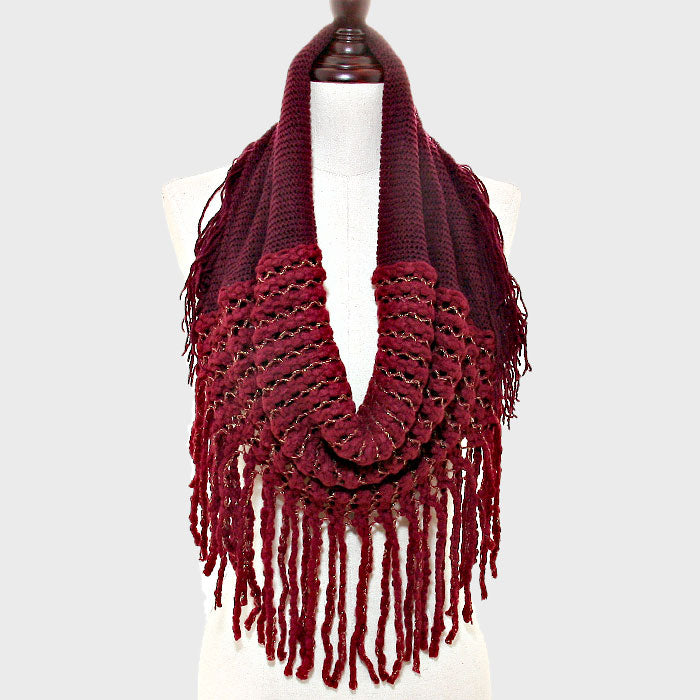 iLLASPARKZ Metallic Thread Accented Knit Fringe Infinity Scarf