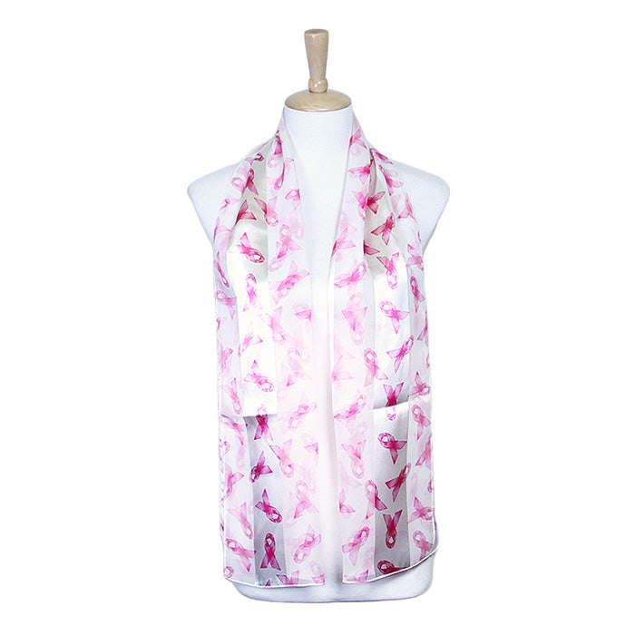 Satin Striped Pink Ribbon Pattern Print Scarf