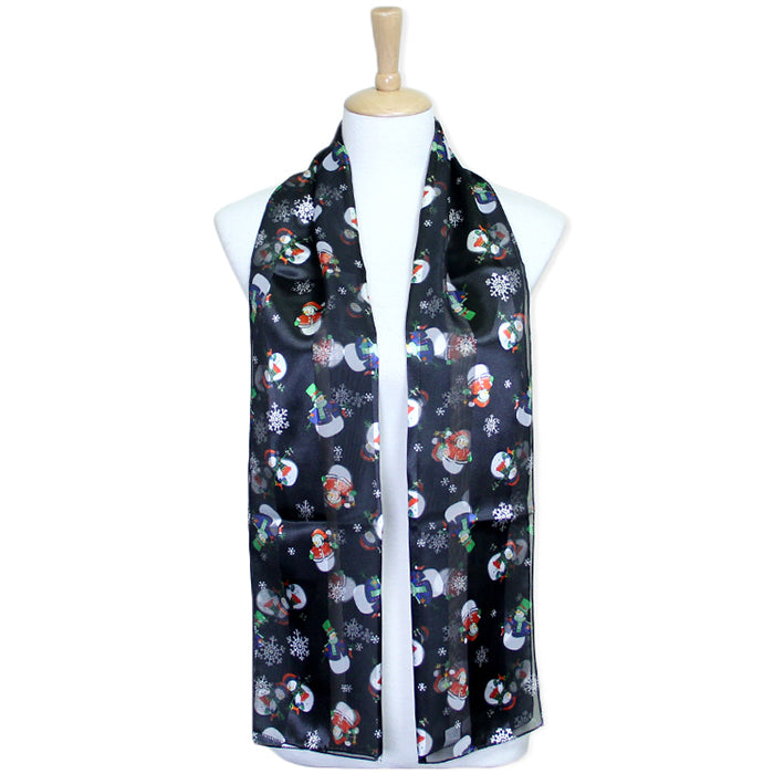 iLLASPARKZ Satin Striped Snowman Print Scarf