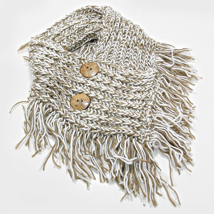 iLLASPARKZ Button Accented V-Neck Collar Fringe Scarf