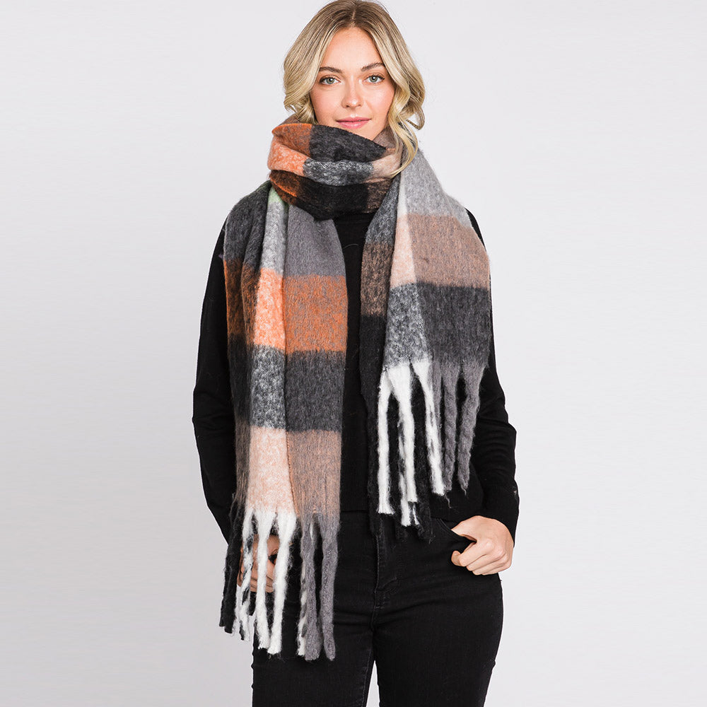iLLASPARKZ Multi Colored Plaid Check Patterned Fringe Oblong Scarf