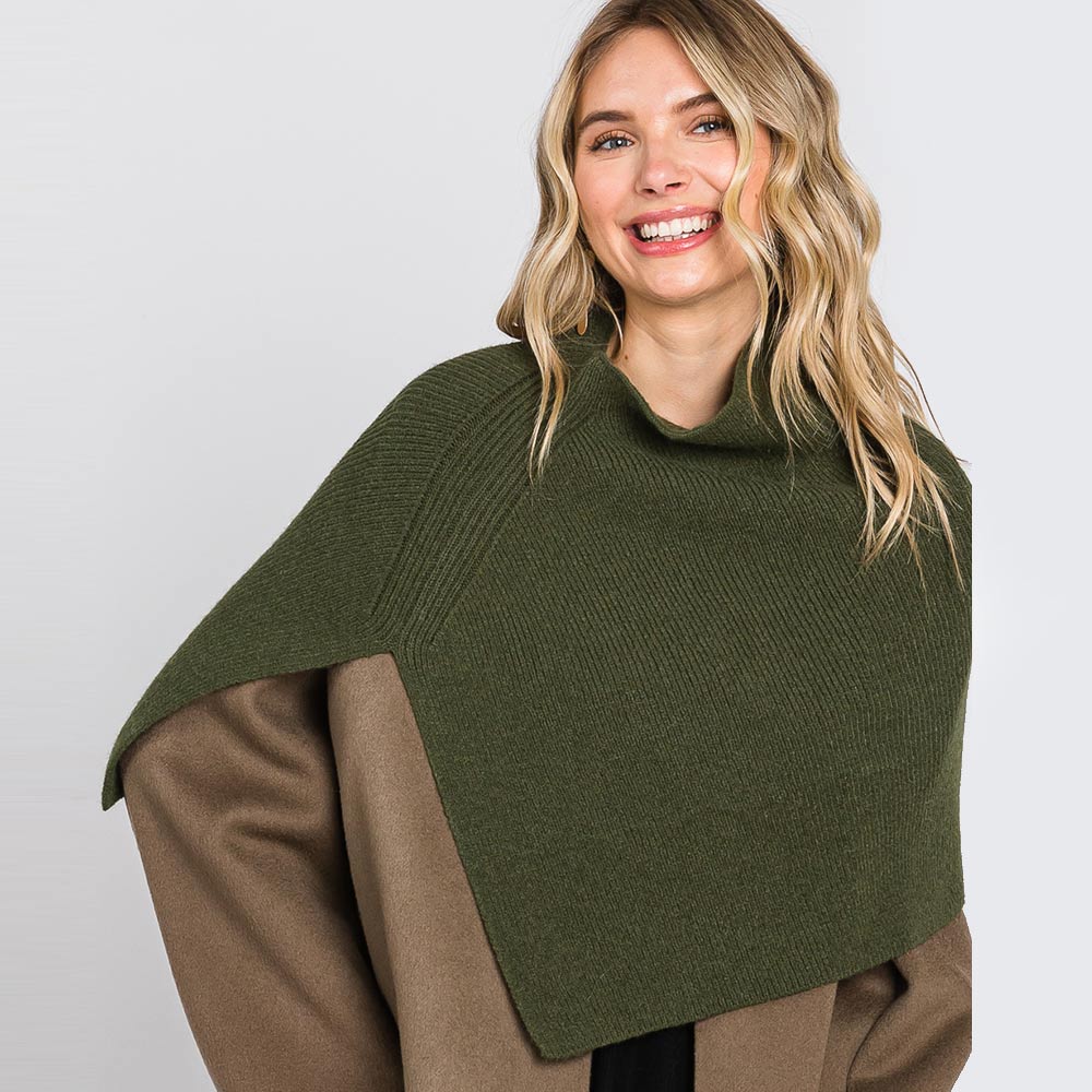 iLLASPARKZ Slit Turtleneck Knit Shawl Scarf