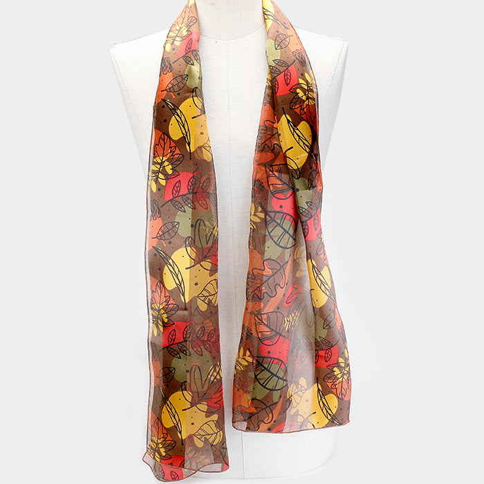 iLLASPARKZ Leaf Pattern Satin Print Scarf