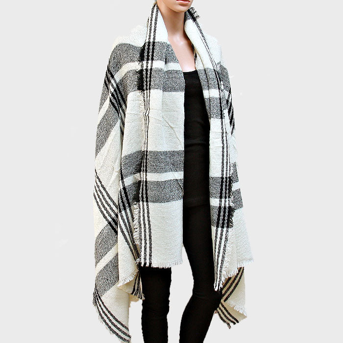 iLLASPARKZ Plaid Check Shawl Scarf with Raw Fringe Trim
