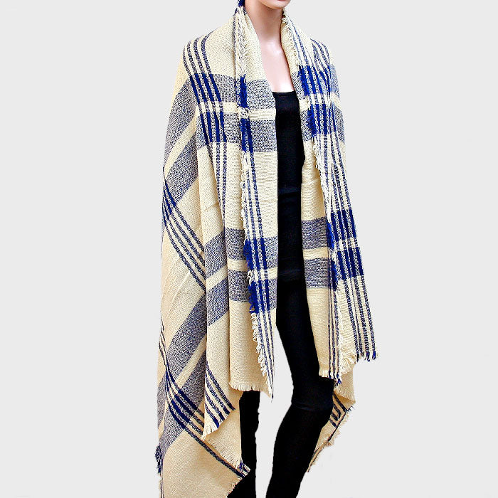 iLLASPARKZ Plaid Check Shawl Scarf with Raw Fringe Trim