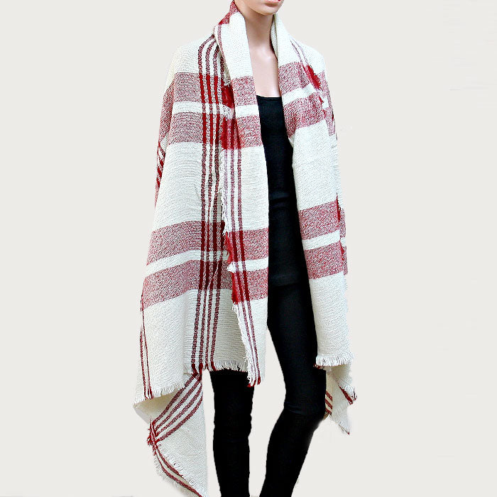 iLLASPARKZ Plaid Check Shawl Scarf with Raw Fringe Trim