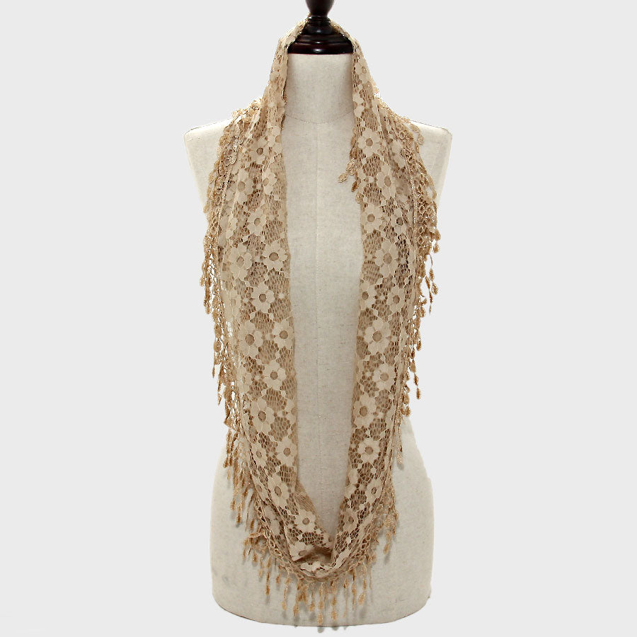 iLLASPARKZ Flower Lace Leaf Fringe Infinity Scarf