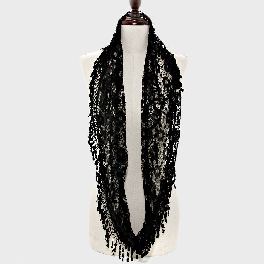 iLLASPARKZ Flower Lace Leaf Fringe Infinity Scarf