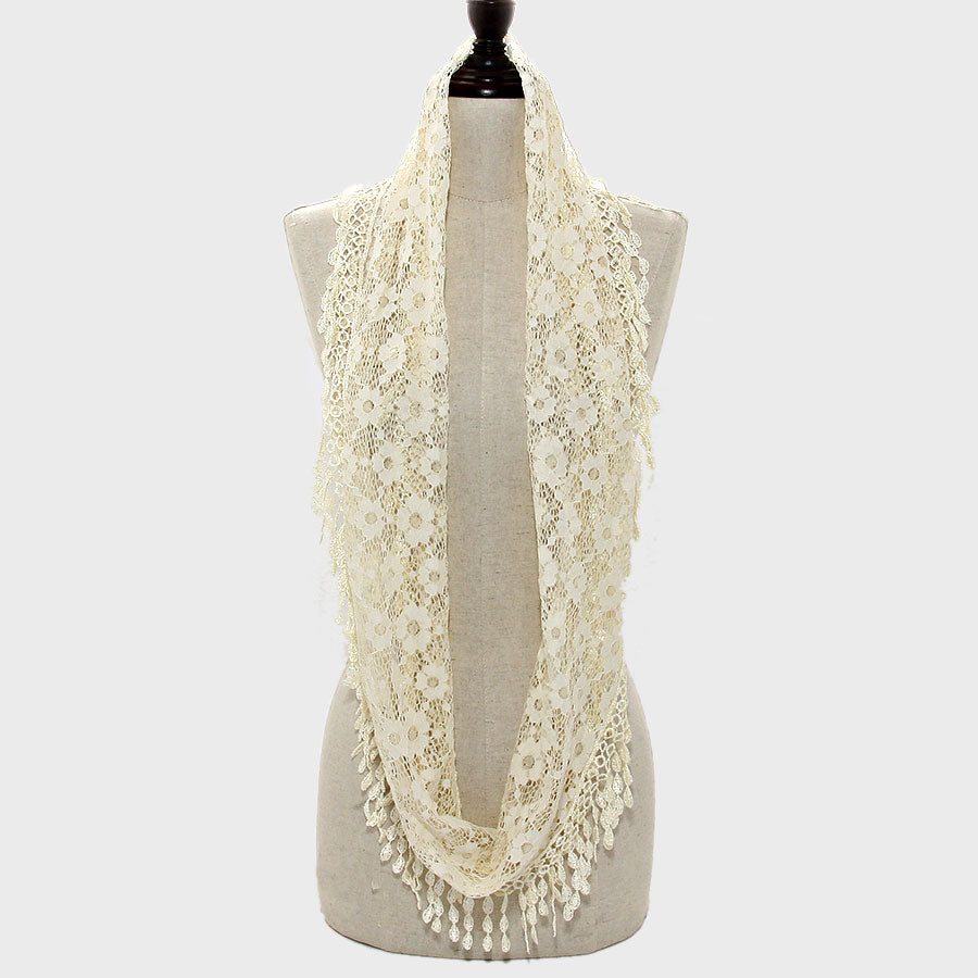 iLLASPARKZ Flower Lace Leaf Fringe Infinity Scarf