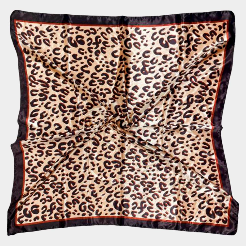 iLLASPARKZ Leopard Pattern Printed Square Silky Satin Scarf Shawl