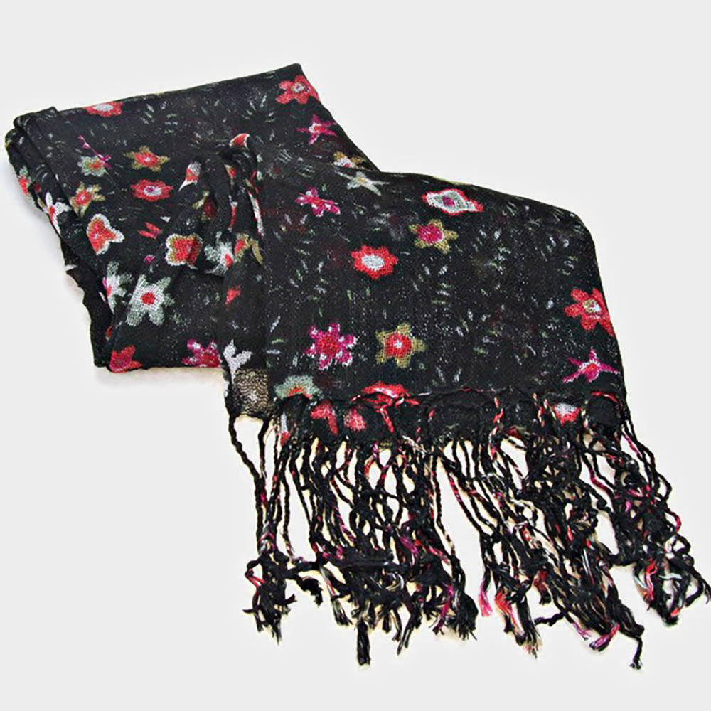 iLLASPARKZ Floral Print Fringe Oblong Scarf