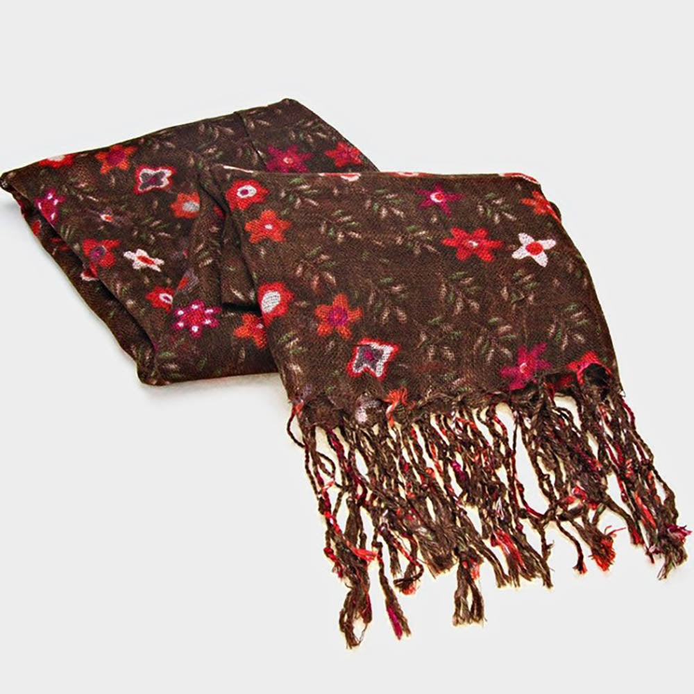 iLLASPARKZ Floral Print Fringe Oblong Scarf