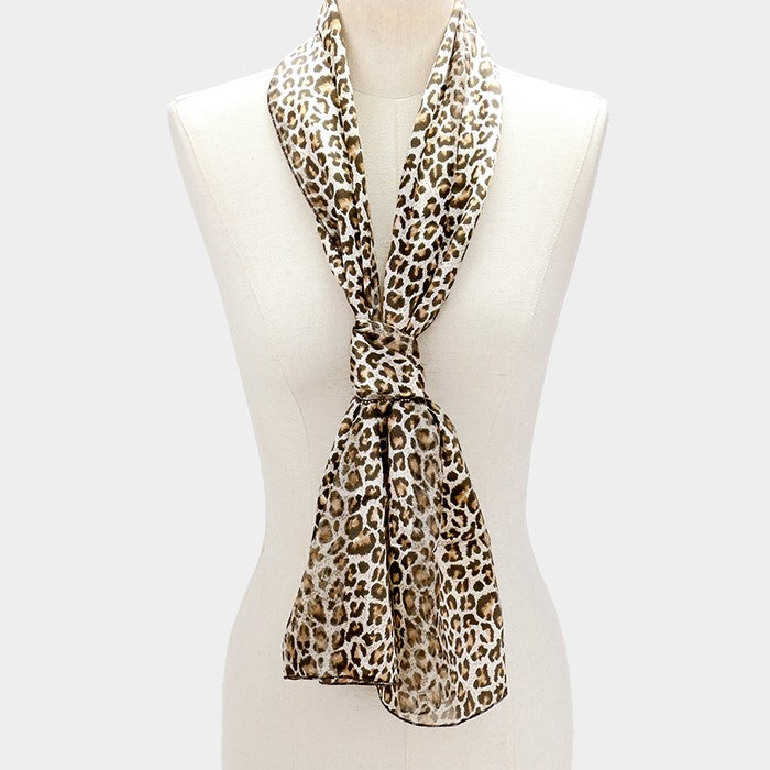 iLLASPARKZ Silk feel striped leopard pattern scarf