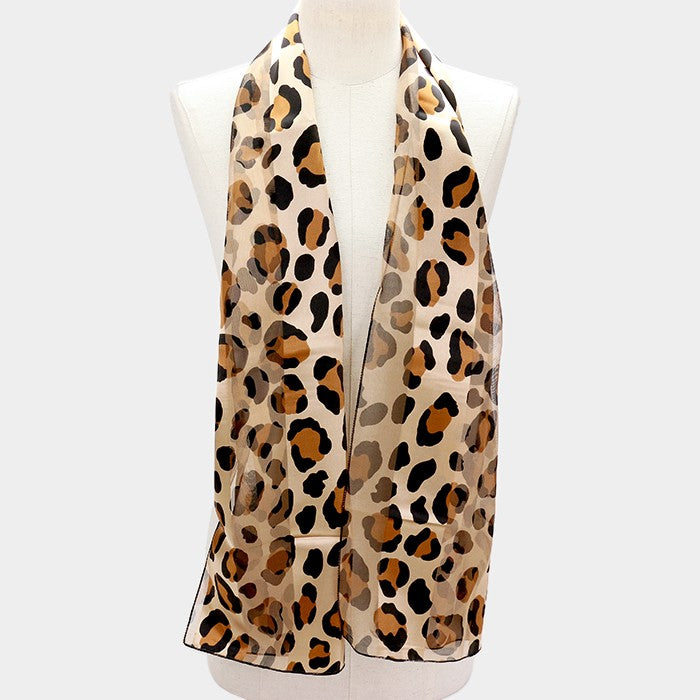 iLLASPARKZ Silk feel striped leopard pattern scarf