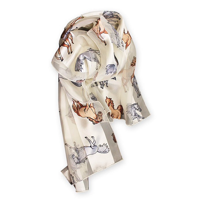iLLASPARKZ Satin Striped Running Horse Pattern Print Scarf
