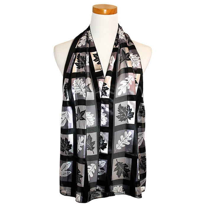 iLLASPARKZ Satin Striped Boxed Leaf Print Scarf