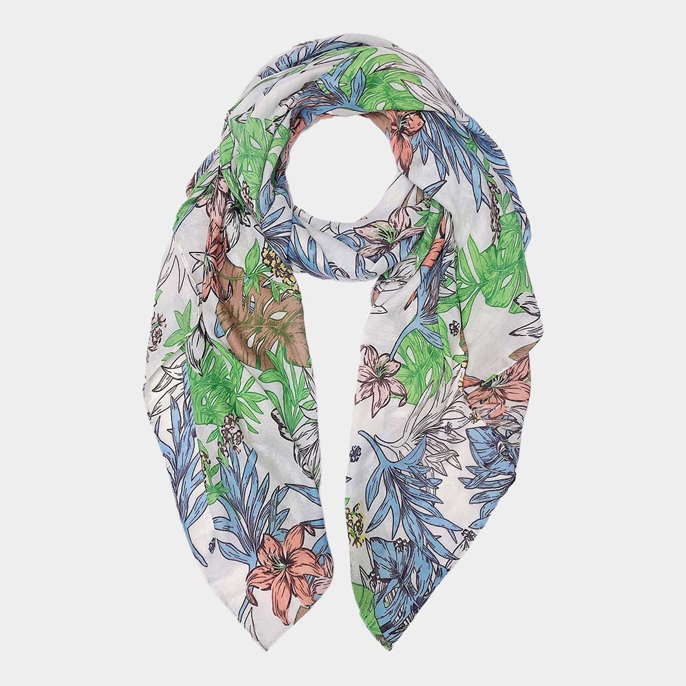 iLLASPARKZ Tropical Leaf Flower Printed Oblong Scarf