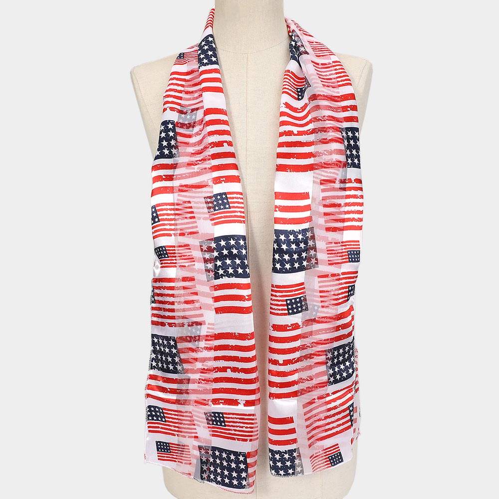 iLLASPARKZ 6PCS - Silk Feel Satin American USA Flag Pattern Printed Scarf