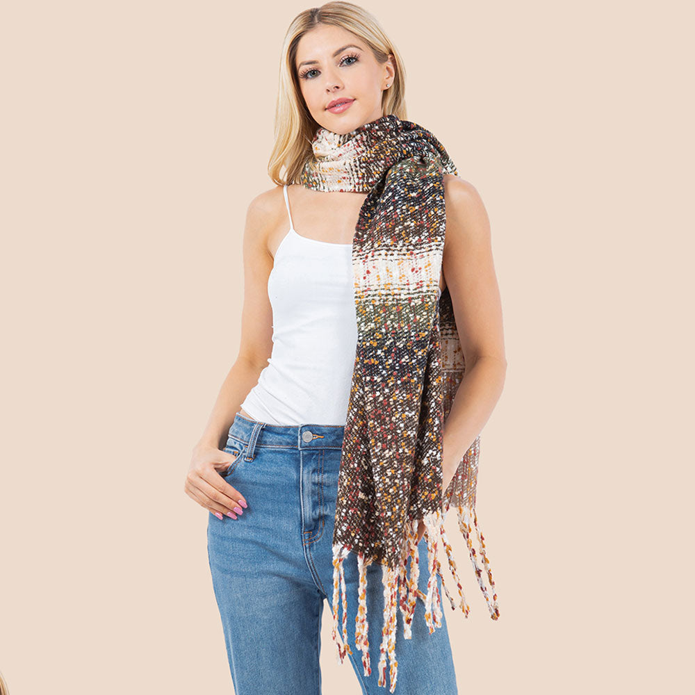 iLLASPARKZ Oversized Cozy Fringed Hem Textured Woven Color Block Scarf
