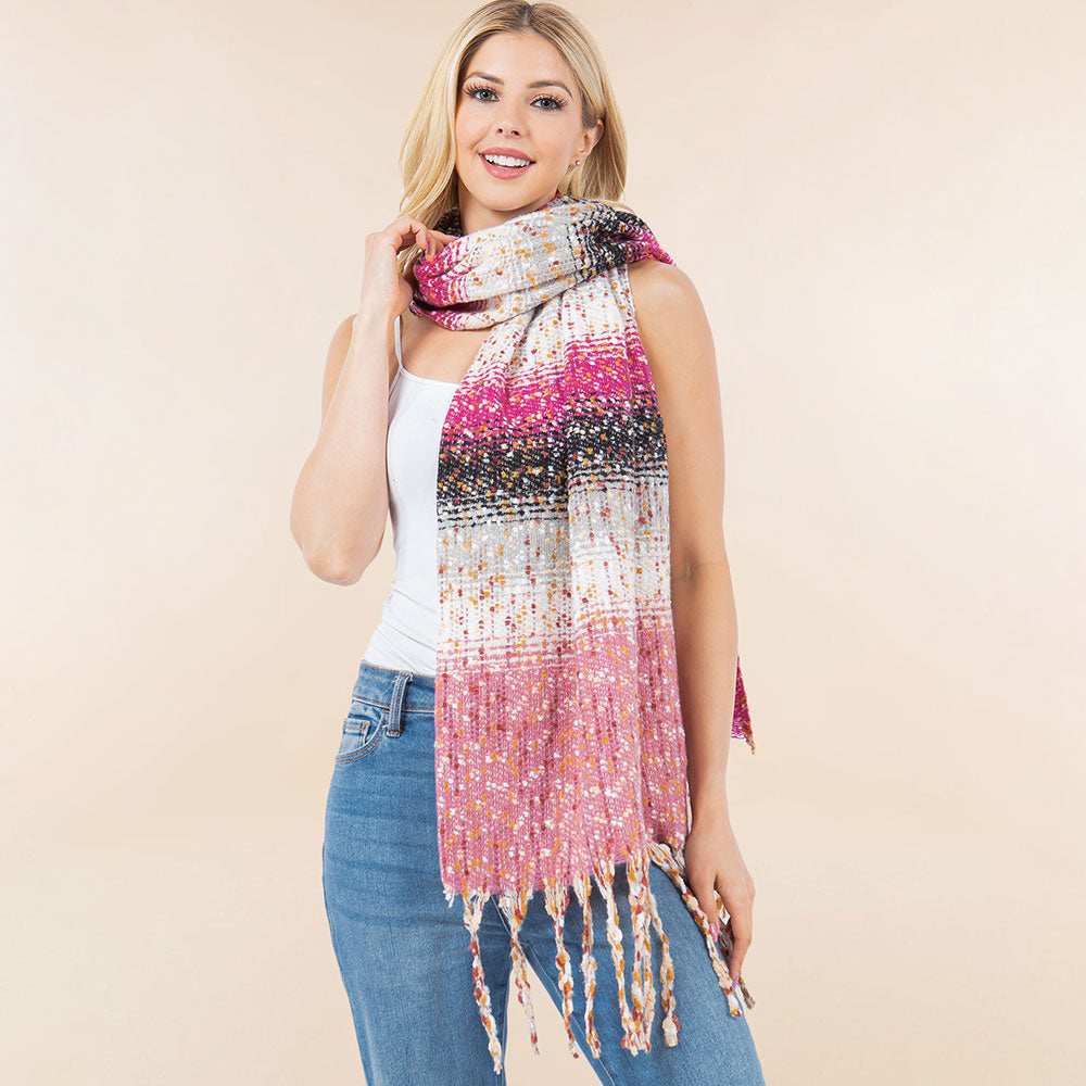 iLLASPARKZ Oversized Cozy Fringed Hem Textured Woven Color Block Scarf