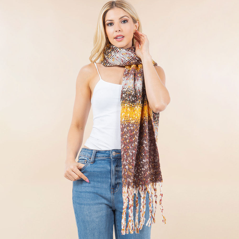 iLLASPARKZ Oversized Cozy Fringed Hem Textured Woven Color Block Scarf