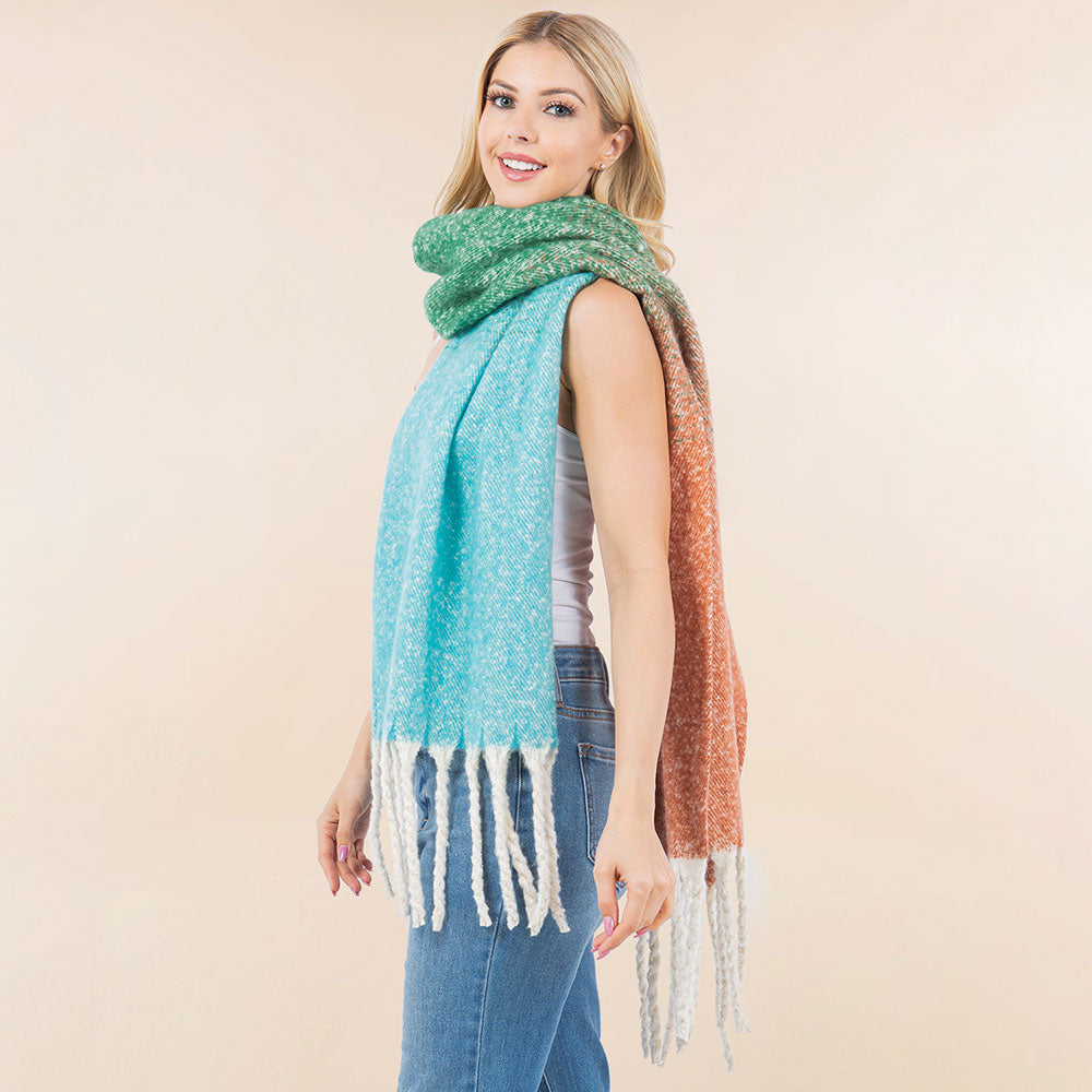 iLLASPARKZ Oversized 3 Tone Soft Twisted Fringe Scarf