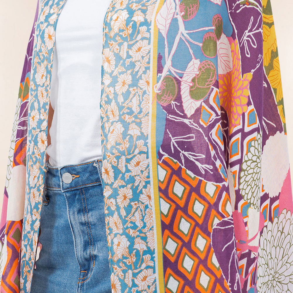 iLLASPARKZ Lightweight Vibrant Tropical Leaf Floral Tassel Scarf